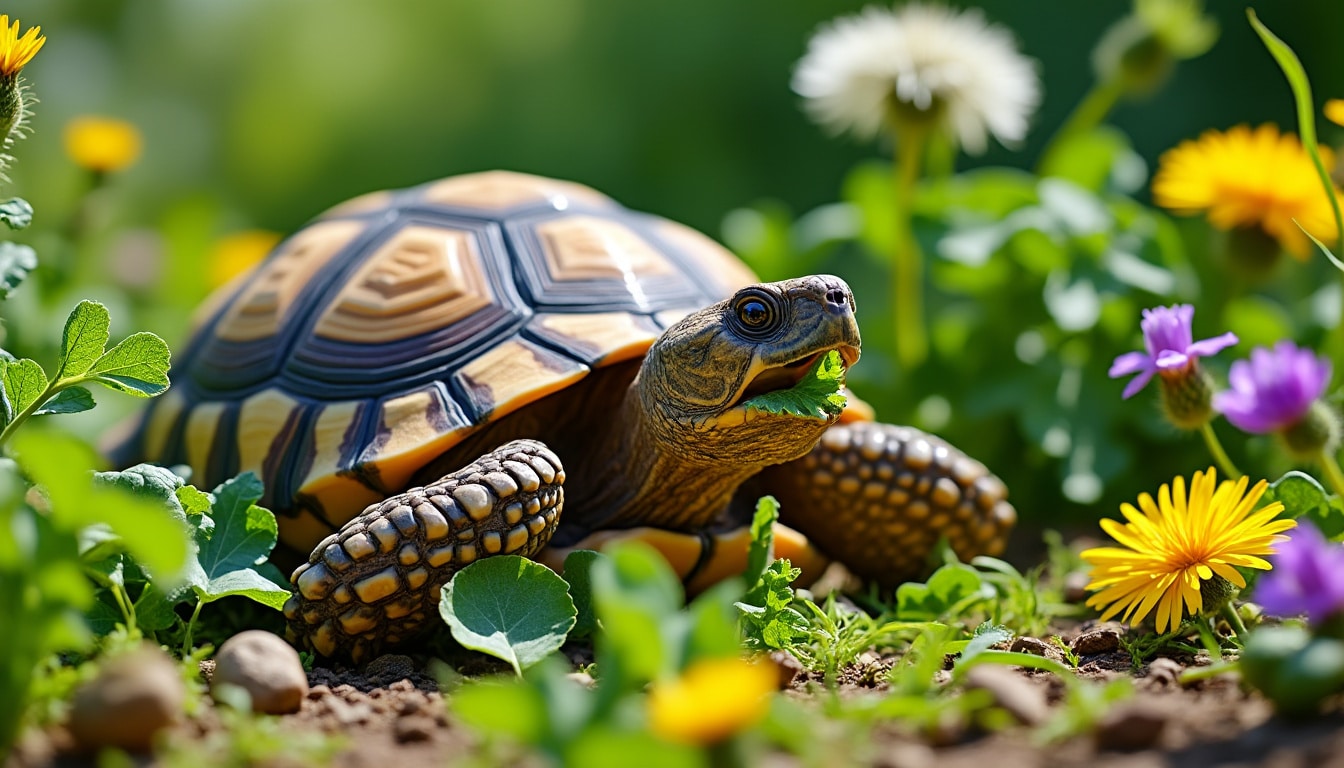 Tortue terrestre : le régime végétal strict